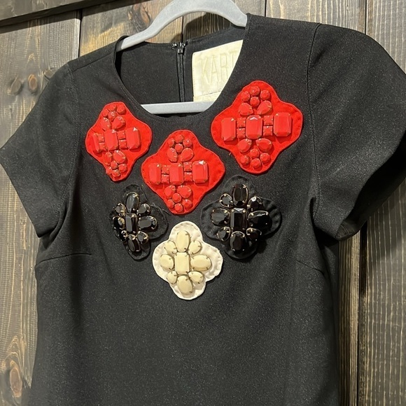 Vtg Karta Shift Dress M Embellished Beaded Mini Polyester Black Holiday Formal - Picture 5 of 10